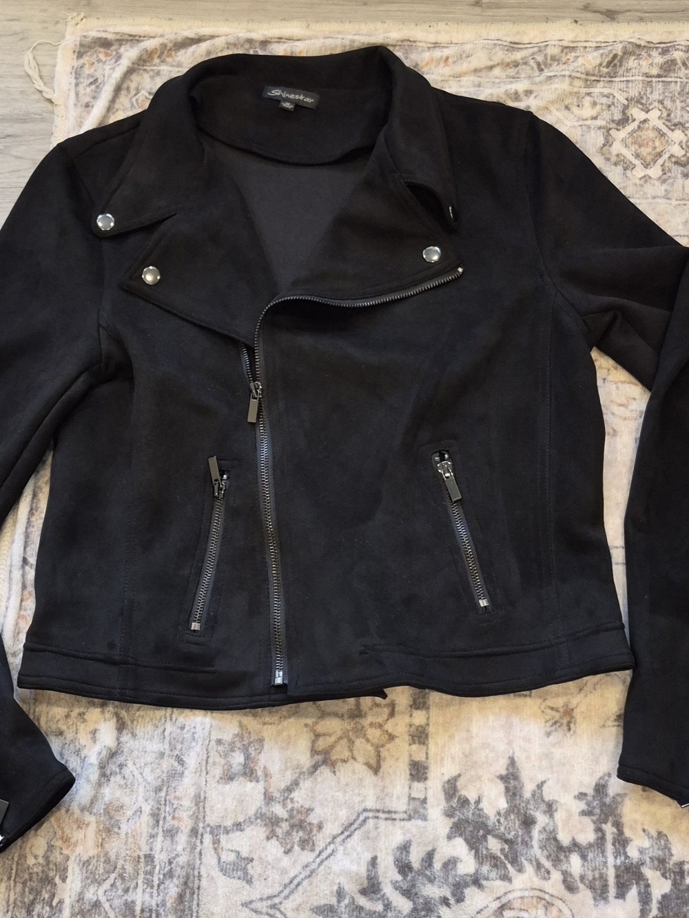 Shinestar Black Suede-Look Moto Jacket